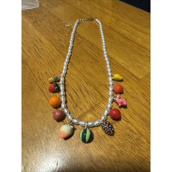 Piper K Fruit Necklace Charms Gold Tone Beaded Pearl Colorful Hand Painted NWOB - Picture 4 of 8